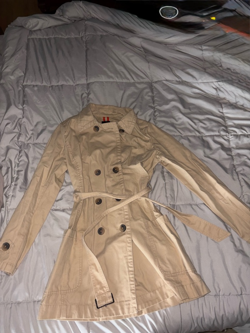 GAP Khaki Double-Breasted Trench Coat with Waist Tie
